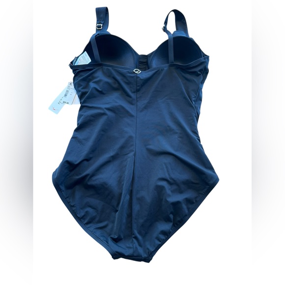 NWT Jantzen Black Tummy Control Ruched One Piece Gold Stud Strap Sz 16 Draped - Picture 8 of 14